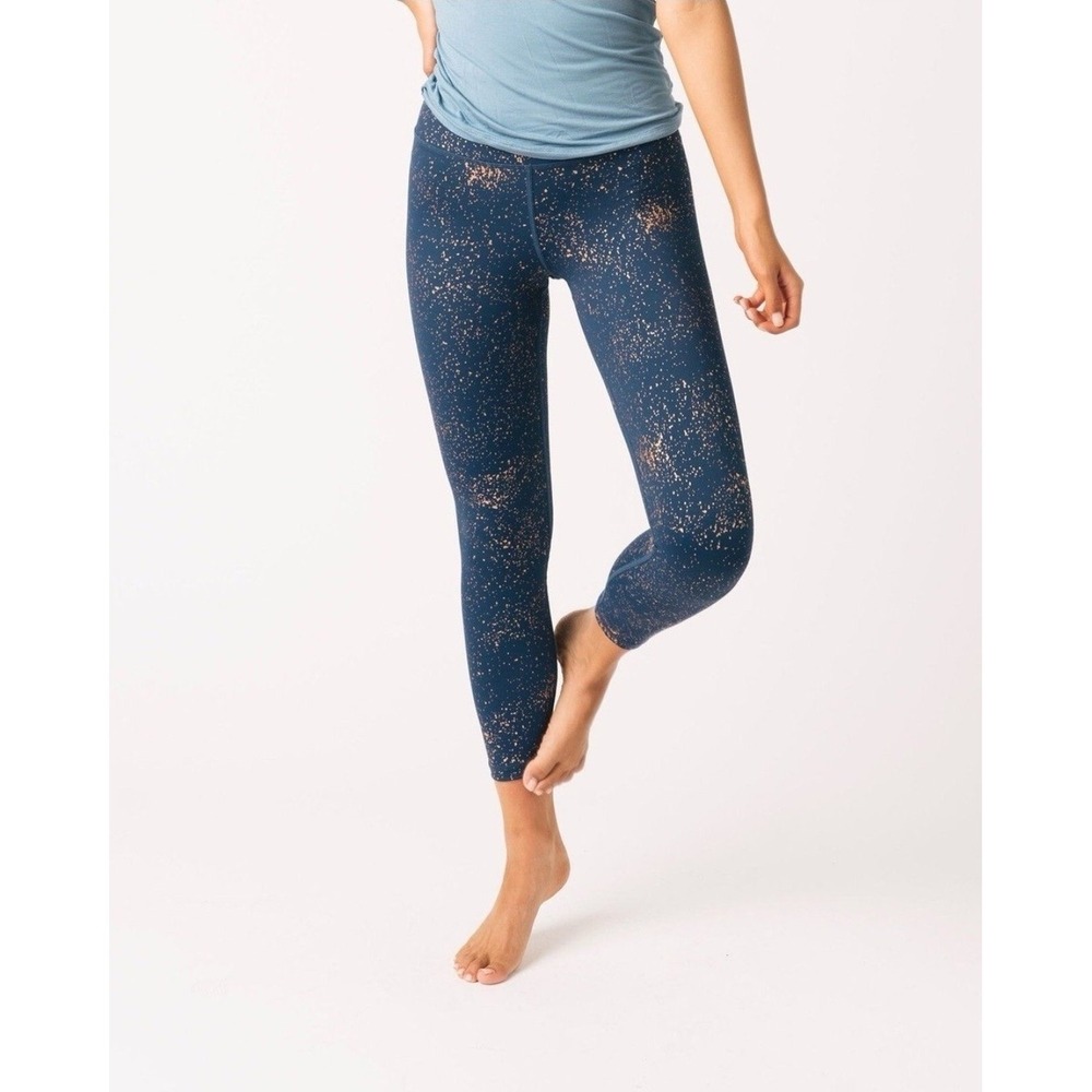 Zyia Navy Stay Gold Splatter Paint Light n Tight Hi-Rise 7/8 Leggings Women 6-8